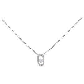 Autre Marque Pt900/Pt850 Diamond Necklace Silvery