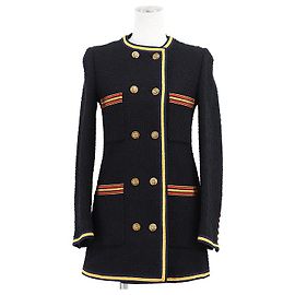 Gucci Tweed Double-Breasted Collarless Jacket Red Blue Yellow Navy blue