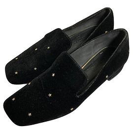 Autre Marque Le Talon Square Star Studs Loafer aus Samt Schwarz