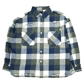 Autre Marque Danke Schon FLANNEL DAMAGE SHIRTS BLOCK Chemise en Polyester Coton Rayon Bleu