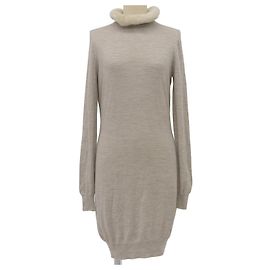 Vestido de lã de vison Fendi Bege