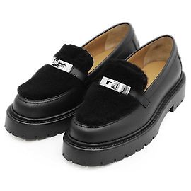 Mocassin Hermès Boucle Kelly Mouton Boa 36½ en cuir Noir