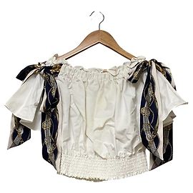 Autre Marque eimy istoire Haut Blouse Off Shoulder avec Ruban Écharpe Blanc