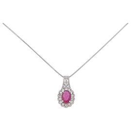 Autre Marque Pt900 Pt850 Ruby Diamond Necklace Red