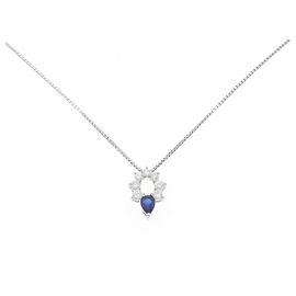 Autre Marque Collar Pt900 Pt850 Zafiro Diamante Plata