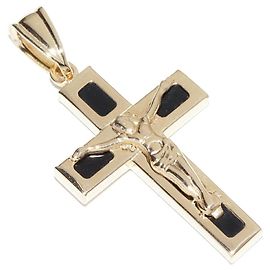 Autre Marque Au750 Onyx Kreuzanhänger Golden