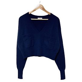 Chloé Chloe V-neck Cashmere Cropped Sweater Blue Navy blue
