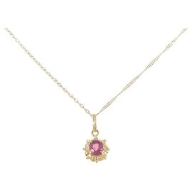 Autre Marque Au750 Ruby Diamond Necklace Golden