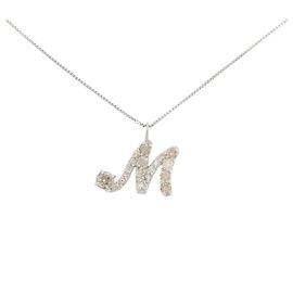 Autre Marque Platinum Diamond Initial M Necklace Silvery