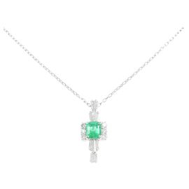Autre Marque Platinum Emerald Diamond Necklace Green
