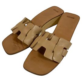 Sandales compensées en bois Hermès motif H 36 Beige