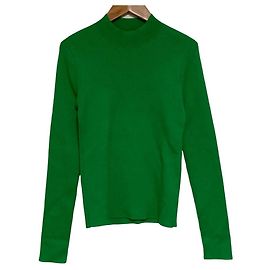 Autre Marque CABaN Cotton Cashmere Rib Mock Neck Pullover Knit Green
