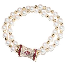 Autre Marque Bracciale in perle Akoya, rubini e diamanti Au750 D'oro