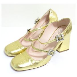 Escarpins Roger Vivier Trevivier à talons épais et cristaux Doré