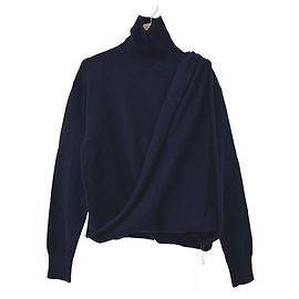 Autre Marque Beauty & Youth ROKU LOOP Langarm-Rollkragenpullover aus Strick Blau Marineblau