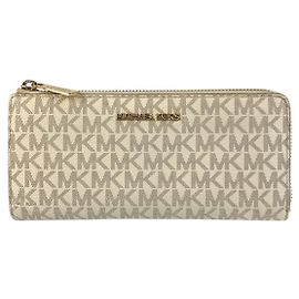 Portefeuille long Michael Kors Jet Set Travel PVC Marron Blanc