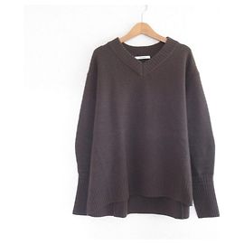 Autre Marque URBAN RESEARCH Pull en maille col en V Marron Marron foncé