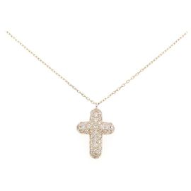 Autre Marque Au750 Cross Diamond Necklace Pink