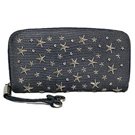 Carteira Longa de Pele com Efeito Lagarto Embossado Jimmy Choo Azul