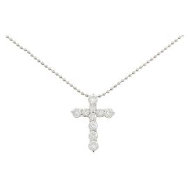Autre Marque Pt900/Pt850 Cross Diamond Necklace Silvery