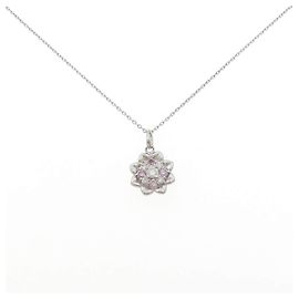 Autre Marque Pt900/Pt850 Diamond Necklace Silvery