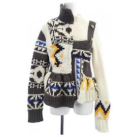 Sacai Knit Top Beige Orange Brown Beige Orange