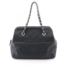 Chanel Matelassé Black Leather Tote Bag Black