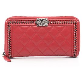 Chanel Boy Antique Silver Hardware Round Long Wallet Red