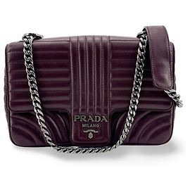 Prada Chain Flap Diagramme Quilted Leather Small Bordeaux