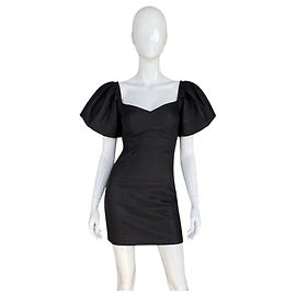 Autre Marque 8 By Yoox schwarzes Seiden-Minikleid mit Puffärmeln Schwarz