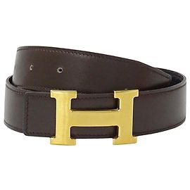 Hermès Cinto de couro reversível para homem Hermes HERMES Preto Castanho escuro