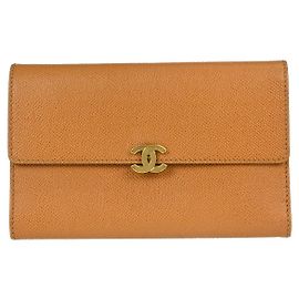 Chanel Trifold Caviar Long Brown