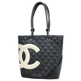 Saco Tote Chanel Cambon em Pele de Cordeiro Preto