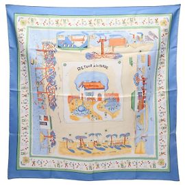 Hermès Pañuelo Hermes Carre 90 RETOUR A LA TERRE Azul Multicolor Crudo
