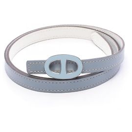 Hermès Cinturón de cuero reversible Hermes Chaine d'Ancre para mujer Plata Blanco Azul