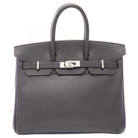Hermès Bolsa Hermes Birkin 25 Marrom Roxo Damier ebene