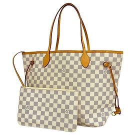 Louis Vuitton Damier Azur Neverfull MM Tote Bag White