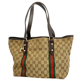 Gucci GG Canvas Sherry Line Tote Bag Braun Beige