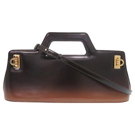 Sac à main Salvatore Ferragamo Wanda Gancini en cuir verni Marron Noir