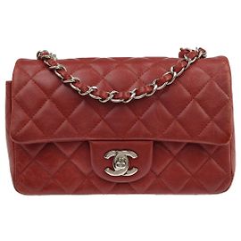 Bolsa Chanel Classic Single Flap em lambskin matelassé Small Vermelho
