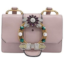 Miu Miu Madras Crystal Flap Leather Small Rosa