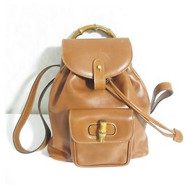 Mini mochila Gucci de piel Bamboo Castaño