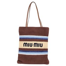 Sac cabas tressé effet raphia Miu Miu MIU Marron Bleu Beige