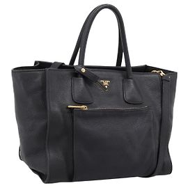 Bolsa de mão PRADA em couro 2way Preta Dourada Auth ep16198V Preto Dourado