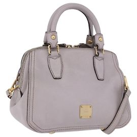 Bolso de mano MCM de cuero 2way Gris Oro Auth 203213 Castaño Dorado