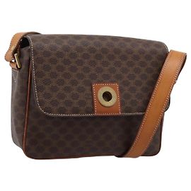 Céline Bolso de hombro CELINE Macadam Canvas PVC Leather Brown Gold Auth ep15895 Castaño Dorado