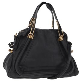 Chloé Chloe Paraty Handtasche Leder 2way Schwarz Gold Auth 206089V Schwarz Golden