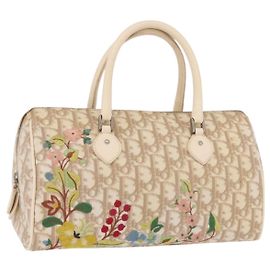 Christian Dior Trotter Floral Handtasche PVC Beige Silver Auth mr2988V Silber Beige