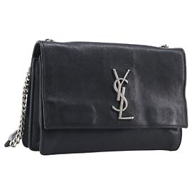 Autre Marque SAINT LAURENT Bolsa de ombro com corrente em couro preto prata Auth ka6306A Preto Prata