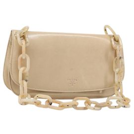 Bolsa de Ombro com Corrente PRADA em Couro Beige Auth bs37117 Bege